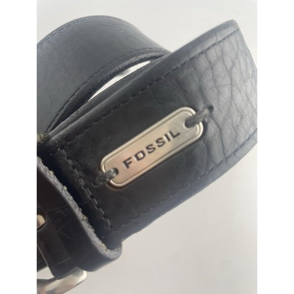 FOSSIL Men's Genuine Leather Black Belt w/Silver Metal Buckle Size 100/40 - Picture 6 of 15